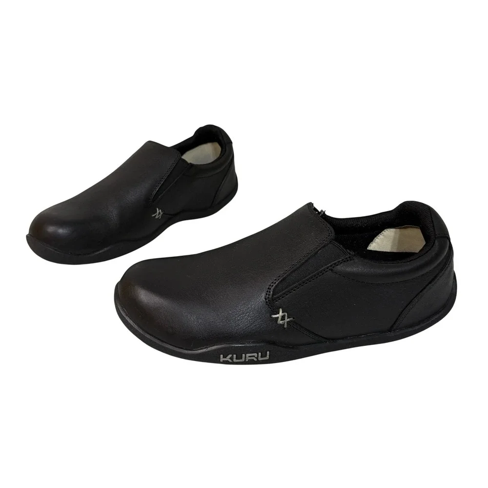 KURU Mens Kivi Leather Orthopedic Slip On Loafers 9.5W Black Work Comfort Shoes